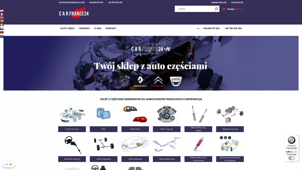 Sklep z częściami do samochodów francuskich Carfrance24 - podgląd